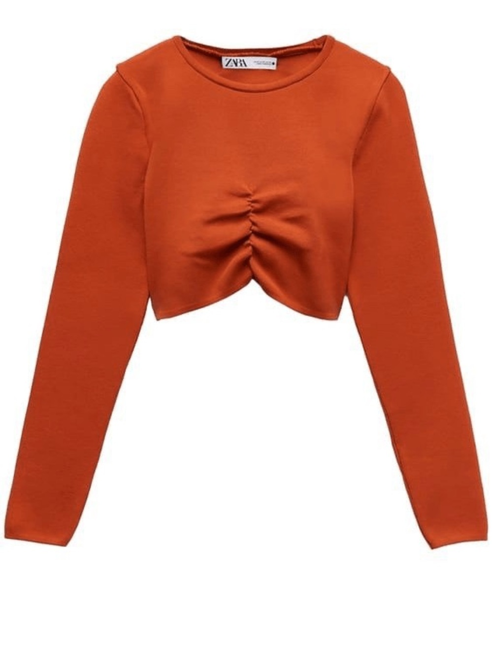 Zara Rust Long Sleeve Cropped Ruched Top - Picture 3 of 7